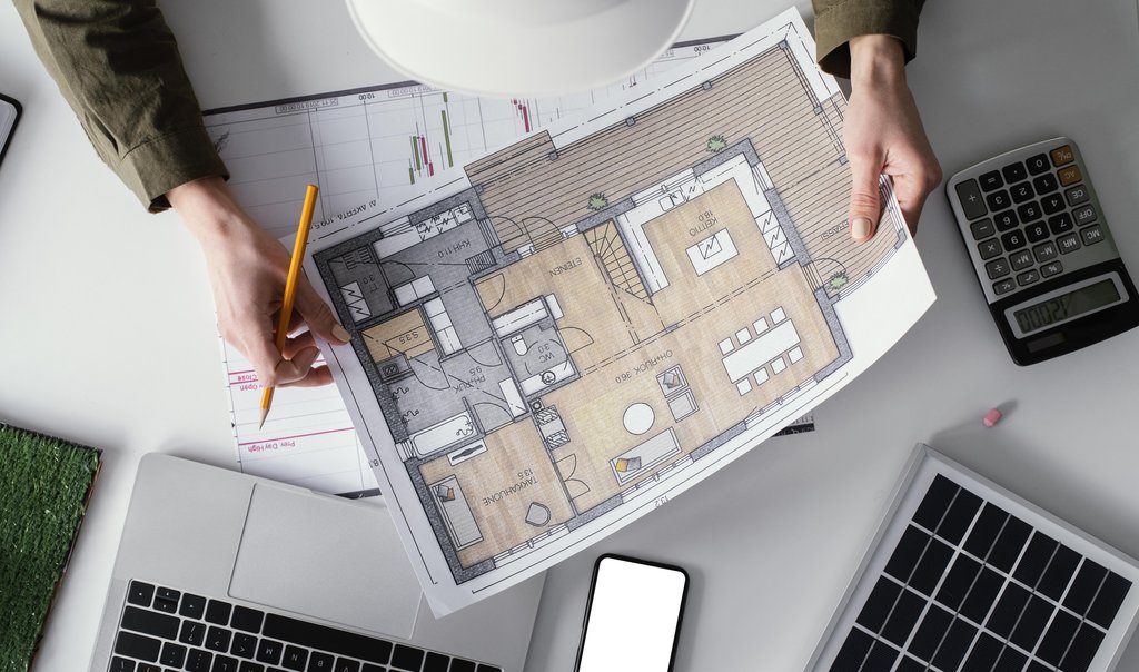 Architectural technologist preparing drawings