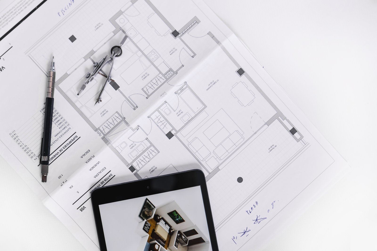 Technical drawings reviewed on tablet — architectural drawings in Hammersmith & Fulham